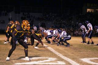 The Bonanza defensive line sets up to take on the Durango offense during Friday night's homecoming matchup. 