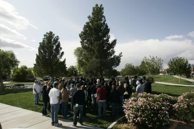 Californians and Nevadans gather at Nature Discovery Park to get instructions for canvassing.