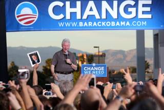 Former President Bill Clinton speaks on behalf of Democratic presidential nominee Barack Obama during a rally at Chaparral High School Sunday Oct. 19, 2008. 