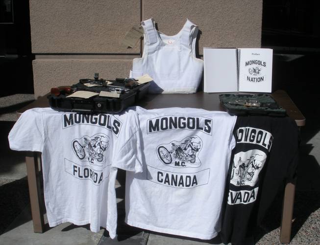 Mongols motorcycle gang T-shirts confiscated by law enforcement.