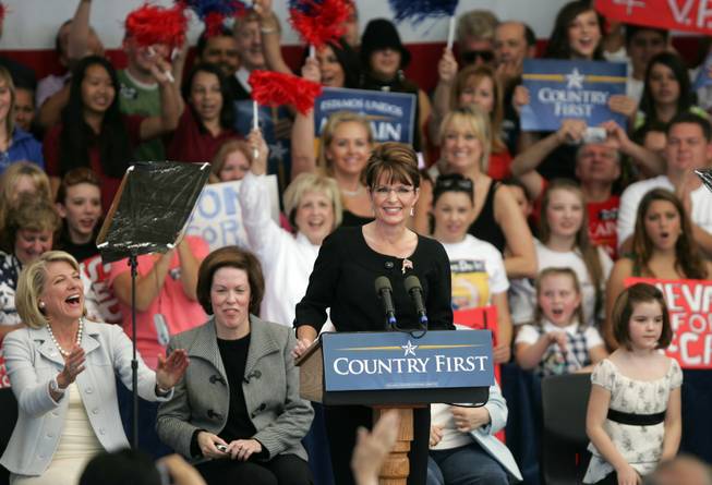 Alaska Gov. Sarah Palin, the Republican nominee for vice president, rallied thousands of fans at the Henderson Pavilion on Tuesday.