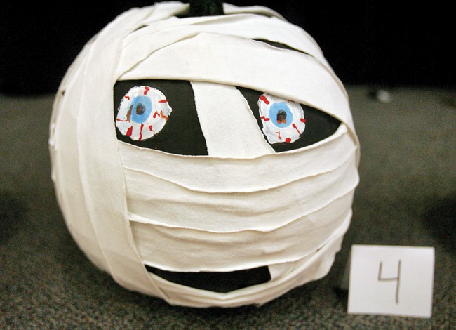 A pumpkin decorated as a mummy is just one of the entries in the pumpkin carving contest at Aggie Roberts Elementary School's annual Fall Festival on Oct. 24.  
