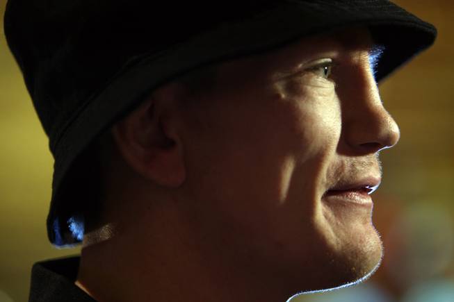 Junior welterweight boxer Ricky Hatton of Britain is shown during an interview as he makes his official "arrival" at the MGM Grand in Las Vegas, Nevada Tuesday, November 18, 2008. Hatton and Paulie Malignaggi of New York will meet for a 12-round fight at the MGM Grand Garden Arena on Saturday.