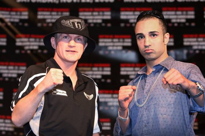 Junior welterweight boxers Ricky Hatton, left, of Britain and Paulie Malignaggi of the U.S. pose during a news conference at the MGM Grand casino in Las Vegas, Nevada on November 19, 2008. Hatton and Malignaggi face each other for a 12-round fight at the MGM Grand Garden Arena on November 22.