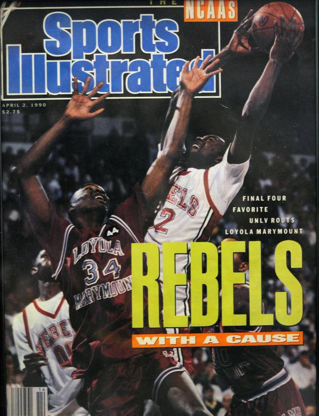 A copy of a 1990 Sports Illustrated cover shows the Rebels' run through the Final Four on its way to an NCAA championship win over Duke.