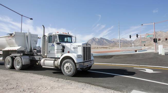 Trucks use the new Lake Mead Boulevard and 215 Beltway interchange. The interchange remained closed until this month due to residents not wanting an increase in traffic along Lake Mead Blvd.