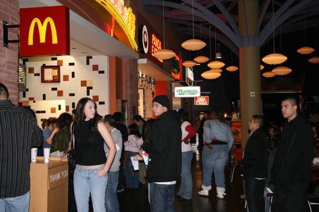 1:30 a.m.: As post-midnight munchies hit, the line-up at the McDonald's at the Palms grows.
