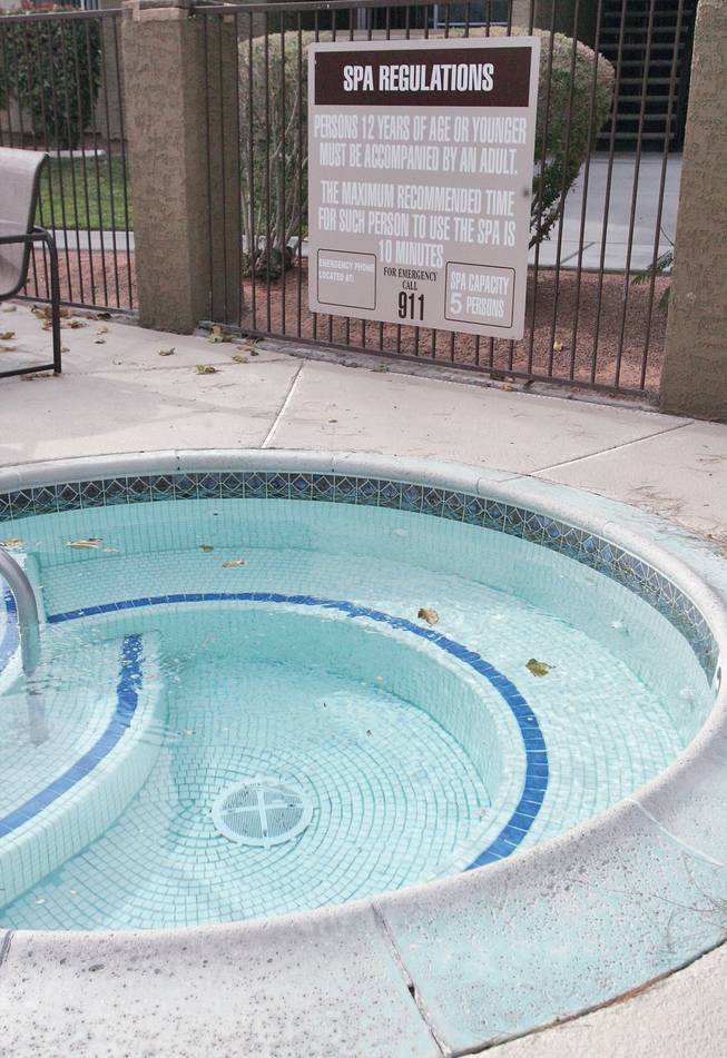 A view of the hot tub at the Allanza Apartments at the Lakes. The law requires that all pools and spas to have drain covers installed and a second anti-entrapment system added when there is only a single main drain.