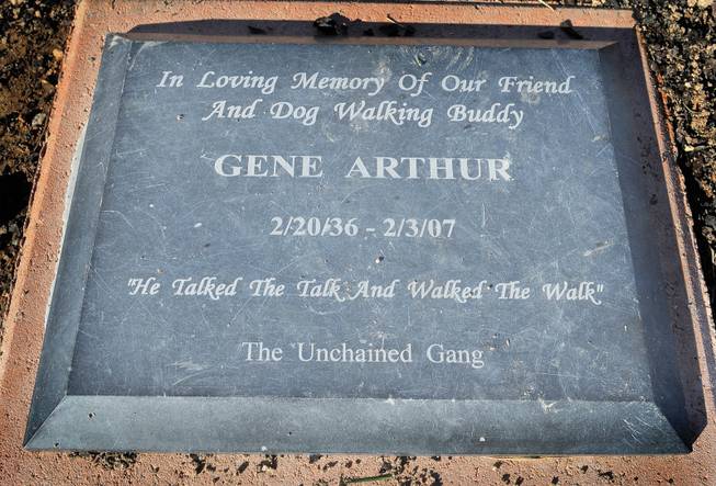 A memorial plaque for Gene Arthur, a deceased member of the Unchained Gang, sits at the base of a Silverado Ranch Park Modesto ash tree that had to be replaced by the county after vandals broke many of its branches.