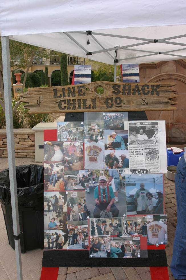 A photo collage shows the history of two now-deceased chili cooking champions, Carl and Pop Baker, whose recipe was brought Saturday to the Sonrisa Grill Inaugural Chili Cook Off at Lake Las Vegas. 