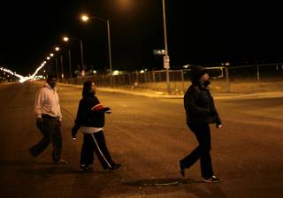 Lea Alves (right) and Olwyn Pruitt, caseworkers from Straight From the Street, head out with Ralph Pittman, a former homeless Las Vegas man, to look for homeless early Thursday morning as part of the Las Vegas 2009 Homeless Census and Survey.