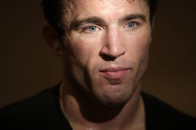 Middleweight fighter Chael Sonnen listens to a reporter's question during an interview at the Mandalay Bay Events Center Wednesday, February 3, 2010. 