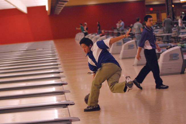 Green Valley bowler Teo Cipriaso bowls during a game against Silverado at the South Point Casino on Jan. 28.