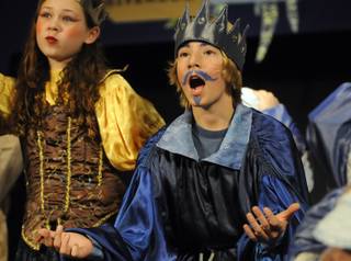 Goolsby Elementary student Ryan Thomas portrays Prince Ice Man of Glacierdom during a student production of 