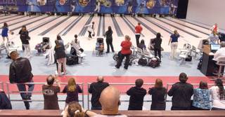 Spectators watch some of the 120 high school student competitors during the annual Clark County high school MVP Bowling Tournament at Cashman Convention Center on Friday.
                               