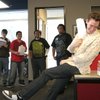 Erich Bergen, a member of the "Jersey Boys" cast, laughs with student actors Tuesday at the CineVegas headquarters in Henderson.