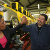 Punam Mathur, senior vice president of MGM Mirage corporate diversity and community affairs, and Eddie Dasis, a mechanic at The Roller Coaster at the New York-New York hotel-casino, discuss the MGM Mirage diversity program.