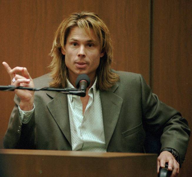 Witness Brian "Kato" Kaelin testifies under direct examination during the O.J. Simpson double-murder trial at the Los Angeles Criminal Courts Building in this Tuesday, March 21, 1995 photo. 