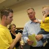 Henderson mayoral candidate Andy Hafen holds his grandson, Logan, as he talks to his son Andrew about election results Tuesday during his campaign's party at the Henderson Convention Center.