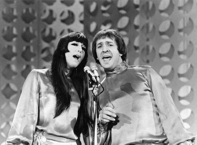 Entertainers Sonny, right, and Cher sing during taping of "The Danny Thomas Special" in Los Angeles, Ca., on Jan. 21, 1966.