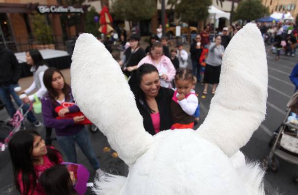 Visitors to Town Square in Las Vegas greeted the Easter Bunny on Saturday morning. Town Square had games, booths and more than 35,000 eggs to be collected.