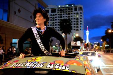 Local performer Frank Marino acts as the Grand Marshal on Friday during the Gay Pride Parade in downtown Las Vegas.
