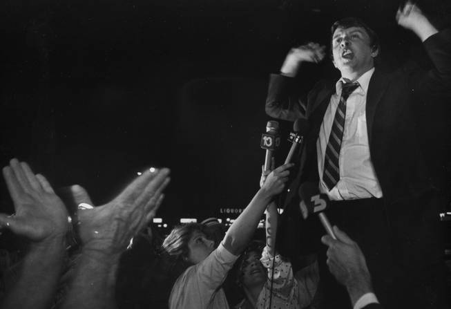 Bob Stupak delivers a speech after his unsuccessful mayoral bid, ...