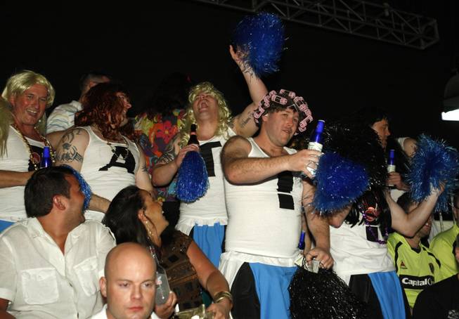 A group of British boxing fans called the "beer-leaders," dressed up in cheer-leading outfits to show their support for Ricky Hatton Saturday night at the MGM Grand.