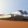 A rendering shows a DesertXpress train, which is expected to reach a top speed of about 150 miles per hour and travel between Victorville, Calif., and Las Vegas.