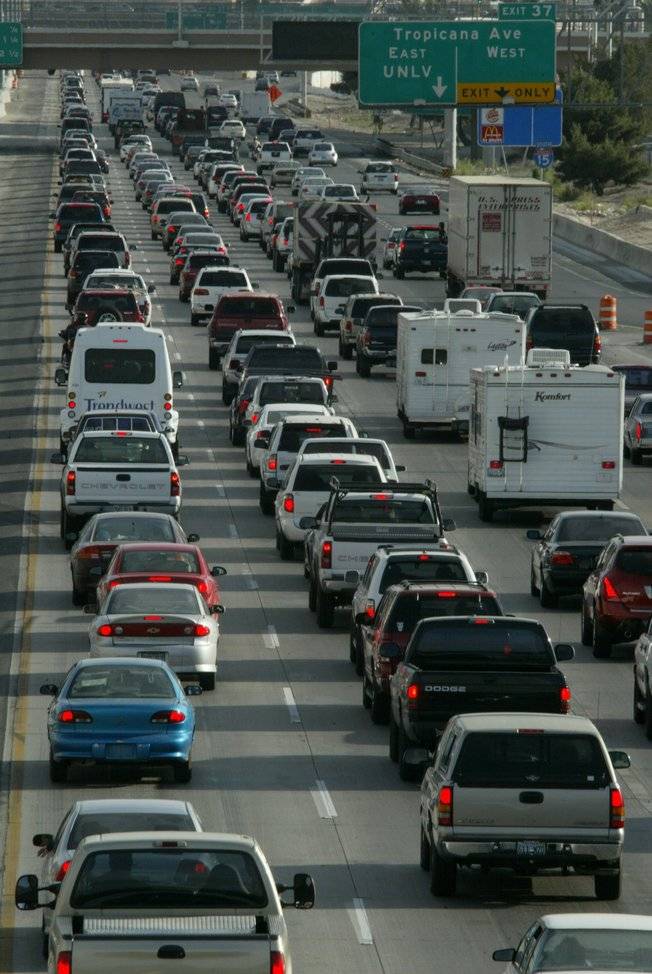 Motorists navigate rush hour traffic on Interstate 15 in Clark County near the Strip. 