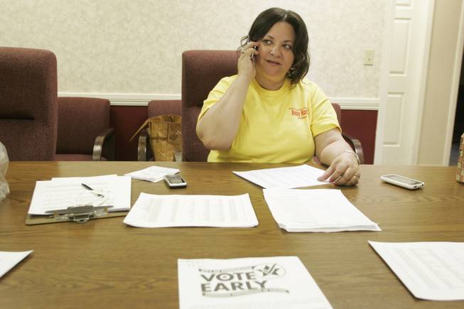 Volunteer Yvette Williams works the phones Friday on behalf of Henderson mayoral candidate Andy Hafen. Williams recently led a lobbying mission to Carson City.