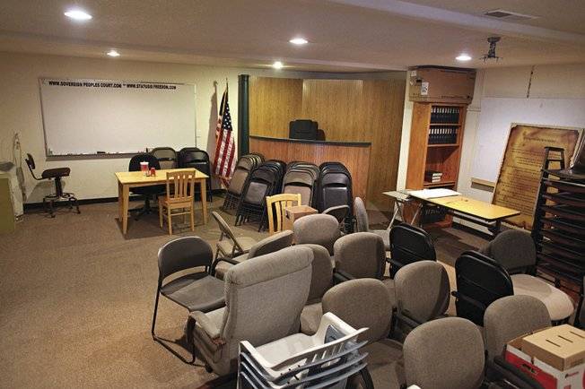 Meetings of the Sovereign People's Court for the United States of America were held in this back room of a printing business until the FBI raided it in March. 