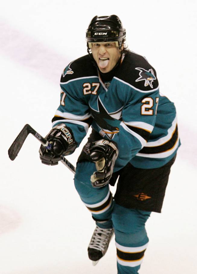 San Jose Sharks center Jeremy Roenick reacts after scoring the game's winning goal on a penalty shot against the Chicago Blackhawks in San Jose, Calif., Saturday, Feb. 2, 2008. San Jose won, in a shootout, 3-2. Roenick will be a presenter next Thursday when the NHL Awards come to the Pearl Concert Theater at the Palms.