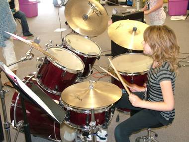 Ashley Lybarger sat behind a drum set for the first time only last week. She is participating in Girls Rock Vegas, a Las Vegas summer camp that provides young girls with rock music instruction, promotes self expression and provides support.