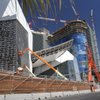 Crystals construction: Work continues July 7 on Crystals, center left, CityCenter's retail area, and the Harmon, in blue, on the Las Vegas Strip. 