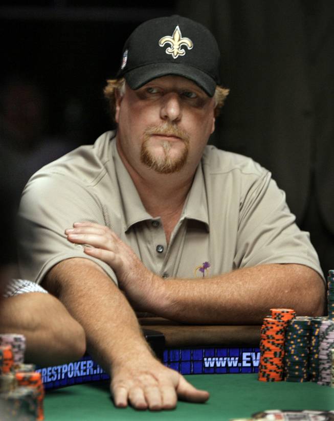 Darvin Moon looks up following a hand during the World Series of Poker at the Rio Hotel and Casino in Las Vegas on Wednesday, July 15, 2009. Moon is the chip leader when the final table resumes on Nov. 7.