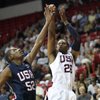Rudy Gay hits a jumper over Kevin Durant during the USA Basketball Showcase game Saturday at the Thomas & Mack Center.

