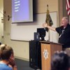 Steve Fuquay, a Metro Police crime prevention specialist, speaks during a free seminar on home foreclosure issues at the Jerry Keller Training Center, 9880 W. Cheyenne Ave., Tuesday, July 28, 2009. 