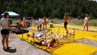 A group of children try the obstacle course at Camp Cartwheel. In its 13th year, the camp is an outdoor, four-day program for critically ill children and their siblings between the ages of 5 and 17. The camp is located at Torino Ranch in Lovell Canyon.