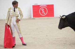 Julio Benitez El Cordobes performs during bloodless bullfights as Don Bull present Toros Las Vegas at The South Point Equestrian Center Monday.
