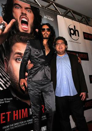 Russell Brand and Jonah Hill on the <em>Get Him to the Greek</em> red carpet at Planet Hollywood on May 20, 2010.
