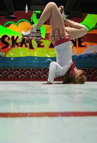 Vegas Heat member Kristen Stein, 16, poses while jam skating at the Skate Zone in Pahrump, Nev.