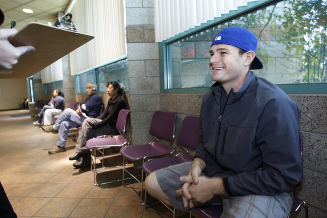 Brent Ashton, 30, takes the Nevada Day quiz Thursday at the DMV office in Henderson. His motto for Nevada: 