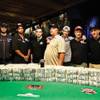 Players who made the final table of the World Series of Poker include, from left, James Akenhead, Jeff Shulman, Phil Ivey, Antoine Saout, Darvin Moon, Joseph Cada, Steven Begleiter, Kevin Schaffel and Eric Buchman. The tournament began in July at the Rio and, after a four-month hiatus, resumes Saturday. Moon is the chip leader.
