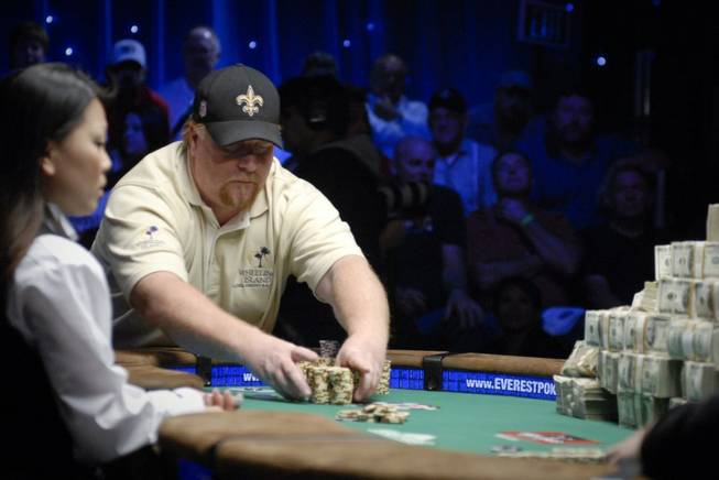 Darvin Moon pushes all-in during the main event of the World Series of Poker at the Rio. Moon is one of 63 players entered in the sixth annual National Heads-Up Poker Championship this weekend at Caesars Palace. 