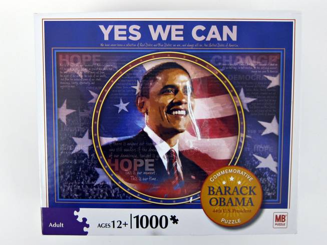 34. Barack Obama "Yes We Can" commemorative 1,000-piece jigsaw puzzle by Milton Bradley for ages 12 and up. When completed, puzzle measures 20x26. (Retail $18)
