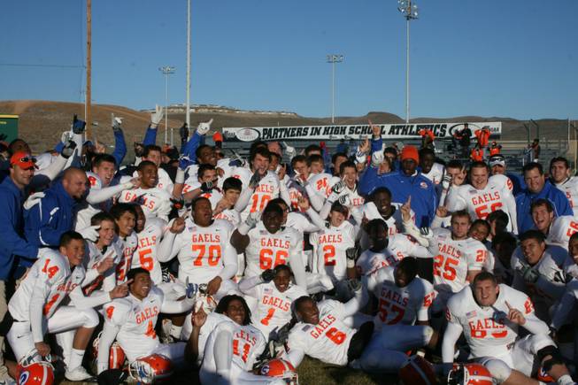 Bishop Gorman's football team celebrates Saturday after beating Reed in Sparks for a shot at the state title next week in Las Vegas.