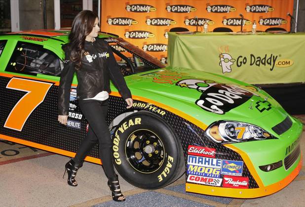 IndyCar driver Danica Patrick checks out her new GoDaddy.com No. ...