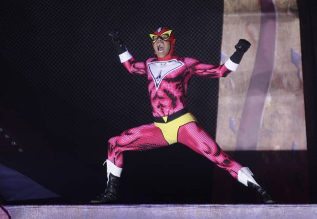 A trampoline artist performs during the new Viva ELVIS show ...