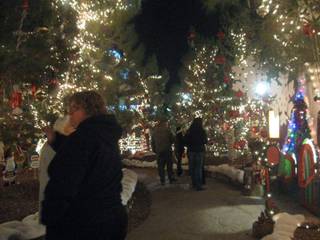 Families walk through the Magical Forest at the Opportunity Village Oakey Boulevard campus Monday night.